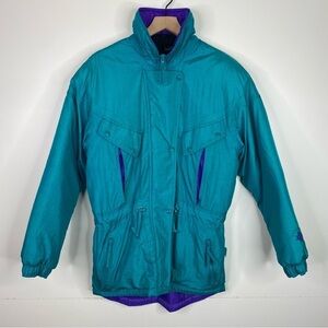 Edelweiss Skiwear Vintage Blue & Purple Ski Insulated Jacket + Shoulder Pads EUC